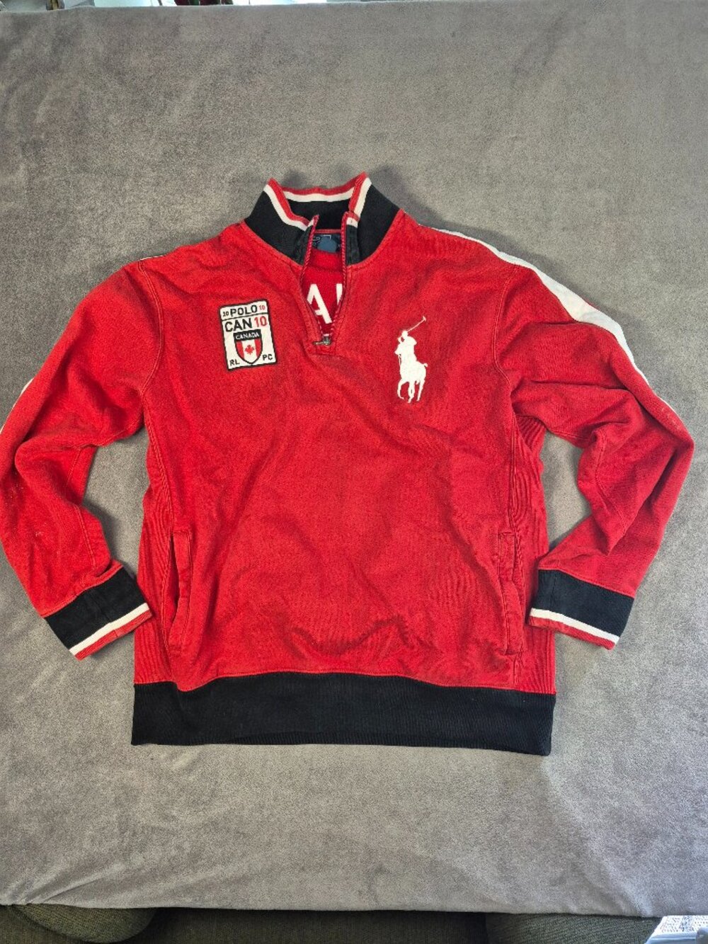 Vintage Polo Ralph Lauren Red 1/4 Zip Canada Olympic 2010 Sweater Mens XL